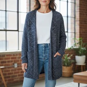 Vintage A.M.I Women's  XL Blue Marled Open-Front / Belted  Cardigan Knit Sweater